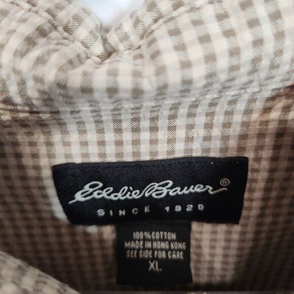 Eddie Bauer Gingham Button Down Shirt in Tan - Size XL - Picture 4 of 5